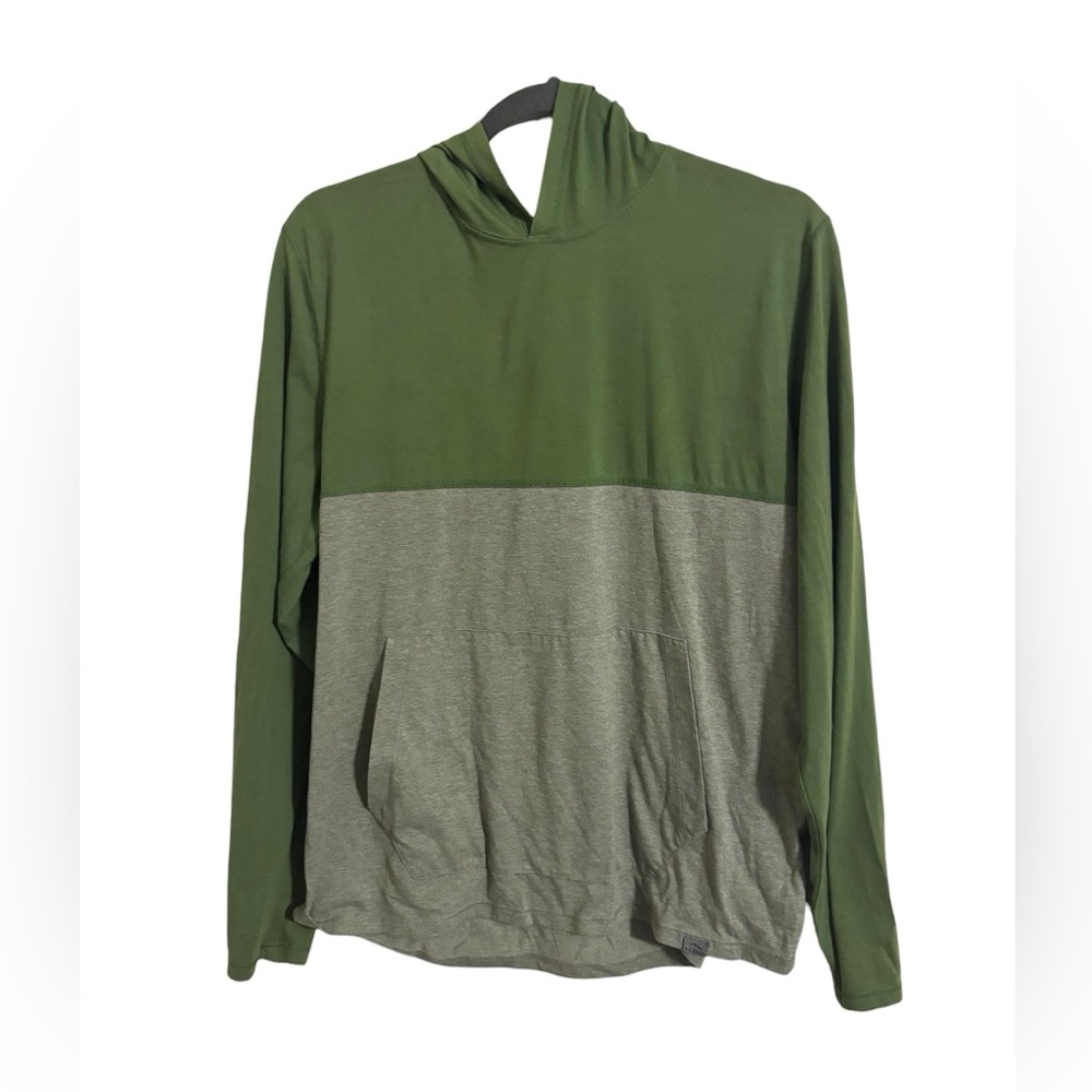 L.L. Bean Green Gray Colorblock Long Sleeve‎ Hooded Slightly Fitted Shirt Medium